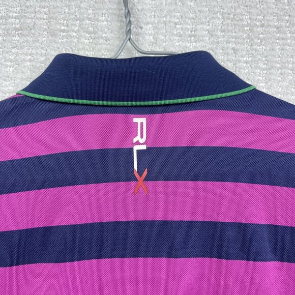RLX Ralph Lauren Polo Shirt Mens Large Purple / Blue Striped Stretch Preppy Golf - Picture 15 of 16